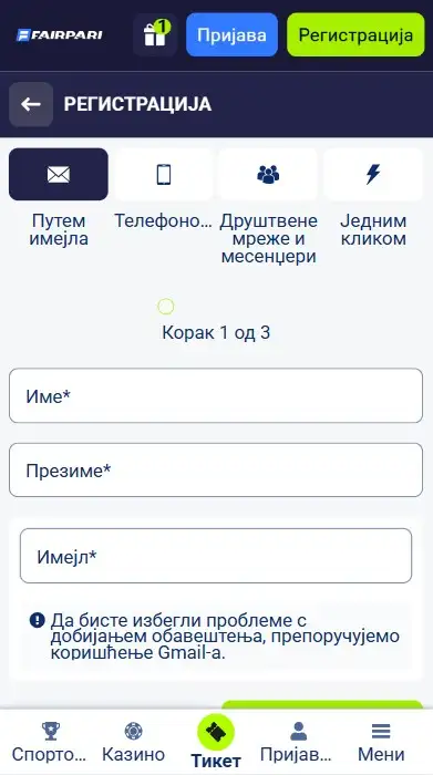 Registracija i login u FairPari app
